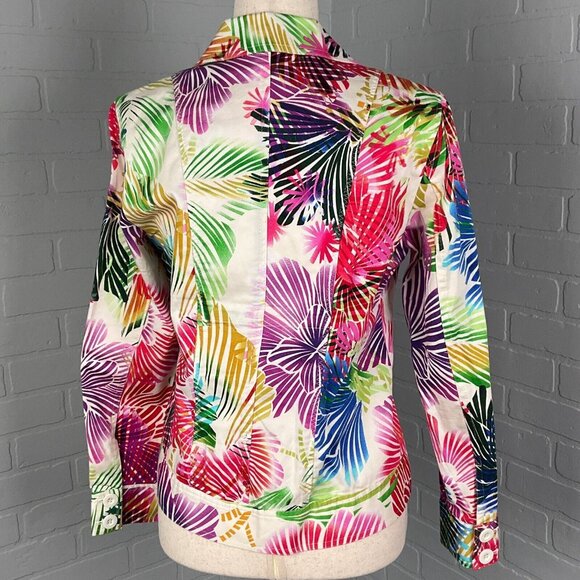 Chicos Jacket Women 0‎ Small 4-6 Pink Purple Palm Floral Beach Tropical Cotton - Picture 4 of 11